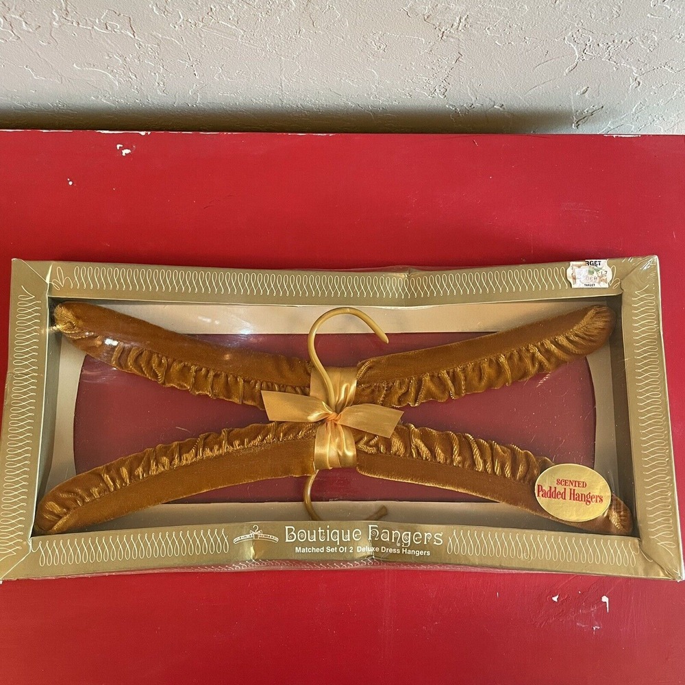 New Set of‎ 2 Vintage Scented Padded Velvet Lingerie Sweater Hangers Brown